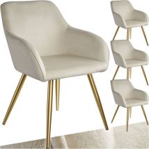 Tectake - Ensemble de 4 chaises rembourrées aspect velours crème et or