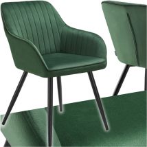Tectake - Chaise de salle à manger en velours matelassée capitonnée vert foncé