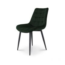Chaise Moderne en Tissu Velours Vert Foncé avec Pieds en Métal