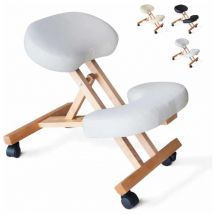 Bodyline Health And Massage - Chaise de bureau ergonomique siège assis-genoux en bois Balancewood - Blanc