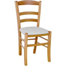 Okaffarefatto - Chaise paysanne en bois de noyer clair avec assise rembourrée gris clair