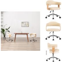Chaise pivotante de bureau Crème Bois courbé et similicuir - Chaise De Bureau - Chaise Pivotante - Chaise Ergonomique - Chaise Cuir Synthétique