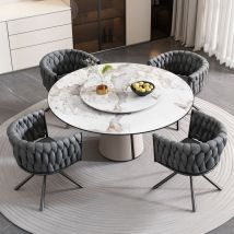 Chaise pivotante en velours avec accoudoirs - pieds en métal - Gris - 4 pièces