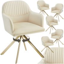Tectake - Lot de 6 chaises pivotantes à 360° en velours rembourrées crème/or