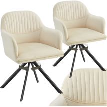 Tectake - Lot 2 chaises pivotantes à 360° en velours avec rembourrage crème/noir