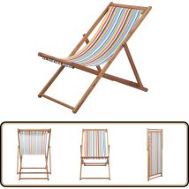 Chaise pliable de plage Tissu et cadre en bois Multicolore - Chaise De Plage - Chaise Pliante - Mobilier De Jardin - Chaise En Bois - Chaise