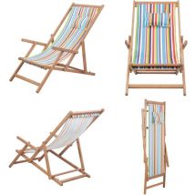 Chaise pliable de plage Tissu et cadre en bois Multicolore - Chaises De Jardin - Chaises Pliantes - Chaise De Plage - Mobilier De Jardin - Chaise