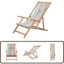 Chaise pliable de plage Tissu et cadre en bois Multicolore - Chaises De Jardin - Chaises Pliantes - Chaise De Plage - Mobilier De Jardin - Chaise