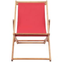 Lling - inlife Chaise pliable de plage Tissu et cadre en bois Rouge