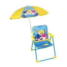 Cijep - fun house Baby Shark Chaise pliante camping avec parasol - H.38.5 xl.38.5 x P.37.5 cm + parasol ø 65 cm - Pour enfant