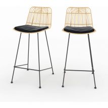 Lot de 2 chaises pour îlot central 66 cm en rotin et noir - goa
