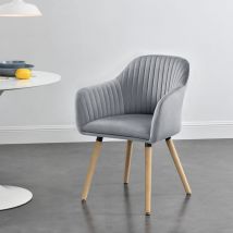 Chaise Dover Imitation Velours avec Accoudoirs 83 x 58 x 57 cm Gris Clair [en.casa]