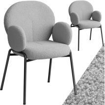 Tectake - Lot de 2 chaises rembourrées revêtement tissu bouclette gris clair