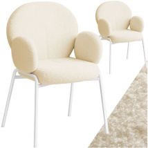 Tectake - Lot de 2 chaises rembourrées tissu bouclette et accoudoirs crème