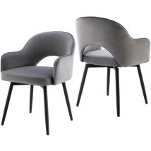 Chaise Salle à Manger Moderne avec Accoudoirs Lot de 2 Chaise de Cuisine Rembourés avec Pieds en Métal pour Salon, Velour, Gris