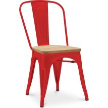 Chaise de salle à manger - Design industriel - Acier et bois - Nouvelle édition - Stylix Rouge