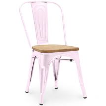Chaise de salle à manger - Design industriel - Acier et bois - Nouvelle édition - Stylix Rose pâle
