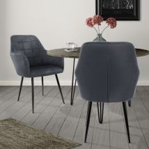 Ecd Germany - Lot de 2 Chaises de Salle à Manger Cuisine Salon Séjour Gris Foncé Assise Siège Rembourrée en Velours Structure en Métal Fauteuil Rétro