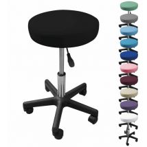 Tabouret d'atelier rond à roulettes réglable en hauteur de 43.5 à 60.5 cm et pivotable à 360° - Noir Vivezen