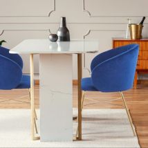 Cotecosy - Chaise Smart Velours Bleu Pieds Or