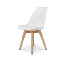 Chaise style scandinave victoire - Coque en résine blanche rembourrée et pieds en bois naturel