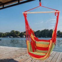 Harms - Siège suspendu chaise suspendue de jardin avec coussin d'assise hamac coton rouge