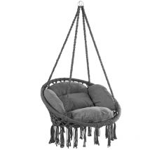 Chaise suspendue avec coussins fauteuil suspendu 1 personne hamac coton avec franges capacité 150kg intérieur extérieur Anthracite