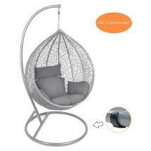Estexo - Fauteuil suspendu avec support et coussins en polyrotin gris clair