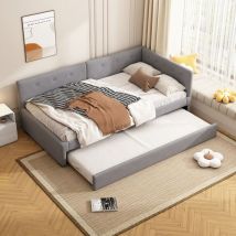 Okwish - Schlafsofa 90x200cm Einzelbett mit Ausziehbett und Lattenrost, in Samt und mdf, grau