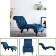 The Living Store Chaiselongue Blau Samt - Samtsa Chaise Longue - Blau - Wohnzimmermöbel - Sessel - Relaxliege