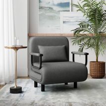 Fabulcozy 4-in-1 Schlafsofa, Sesselbett Mit Leinenbezug, Kissen Und Metallarmlehnen, Grau, 60 X 68 X 85 Cm (l X B X H)