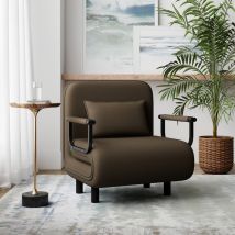 Fabulcozy 4-in-1 Schlafsofa, Sesselbett Mit Leinenbezug, Kissen Und Metallarmlehnen, Braun, 60 X 68 X 85 Cm (l X B X H)