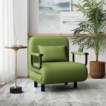 Fabulcozy 4-in-1 Schlafsofa, Sesselbett Mit Leinenbezug, Kissen Und Metallarmlehnen, Grün, 60 X 68 X 85 Cm (l X B X H)