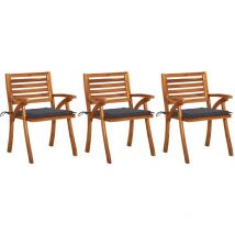Hommoo - inlife Chaises à dîner de jardin avec coussins 3 pcs Acacia massif - Anthracite