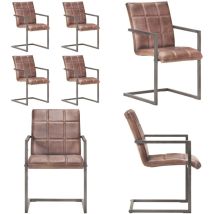 Chaises à manger cantilever lot de 4 marron cuir véritable - Chaise De Salle à Manger - Chaise Cantilever - Chaise En Cuir - Mobilier De Salle à