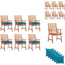 Chaises à manger d'extérieur lot de 6 et coussins Acacia massif - Chaise De Jardin - Mobilier De Jardin - Chaise En Bois - Table De Jardin - Set De