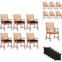 Chaises à manger d'extérieur lot de 6 et coussins Acacia massif - Chaise De Jardin - Mobilier De Jardin - Chaise En Bois - Table De Jardin - Set De