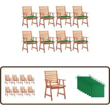 Chaises à manger d'extérieur lot de 8 et coussins Acacia massif - Chaise De Jardin - Mobilier De Jardin - Chaise Extérieure - Table Et Chaises