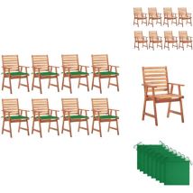 Chaises à manger d'extérieur lot de 8 et coussins Acacia massif - Chaise De Jardin - Mobilier De Jardin - Chaise Extérieure - Table Et Chaises