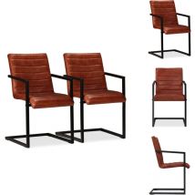 Chaises à manger lot de 2 marron cuir véritable - Chaise à Manger - Chaises à Manger - Chaise De Cuisine - Chaises De Cuisine