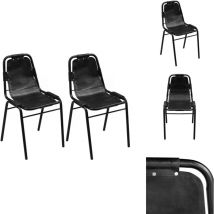 Chaises à manger lot de 2 noir cuir véritable - Chaise De Salle À Manger - Chaises De Salle À Manger - Chaise De Cuisine - Chaises De Cuisine