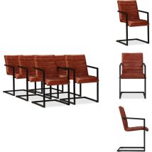 Chaises à manger lot de 6 marron cuir véritable - Chaise à Manger - Chaises à Manger - Chaise De Cuisine - Chaises De Cuisine