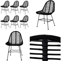 Chaises à manger lot de 6 noir rotin naturel - Chaise De Salle à Manger - Chaise Design - Chaise Rotin - Chaise Noire - Meubles De Salle à Manger