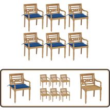 Chaises Batavia avec coussins lot de 6 Bois de teck solide - Chaise De Jardin - Mobilier De Jardin - Chaise En Teck - Chaise Confortable - Chaise