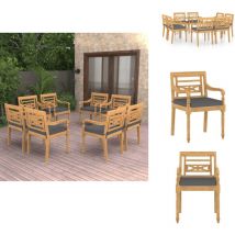 Chaises Batavia lot de 8 avec coussins Bois de teck solide - Chaise De Jardin - Mobilier De Jardin - Chaise En Teck - Chaise Confortable - Chaise