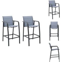 Chaises de bar de jardin lot de 2 Gris Txtilène - Chaise De Jardin - Chaise De Bar - Mobilier De Jardin - Textilène - Acier