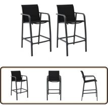 Chaises de bar de jardin lot de 2 Noir Textilène - Chaise De Jardin - Chaises De Bar - Mobilier De Jardin - Textile - Acier