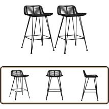 Chaises de bar lot de 2 noir Rotin - Chaise De Bar - Chaise De Comptoir - Rotin - Mobilier Intérieur - Design Rustique