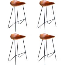 Torana - Chaises de bar lot de 4 marron cuir véritable
