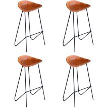 Chaises de bar lot de 4 marron cuir véritable
